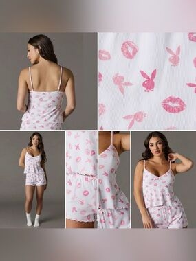 PLAYBOY White & Pink Kiss-Bunny Cami and Short Sleep Set